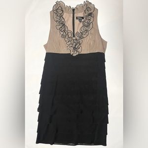 SL Fashions Chiffon Layered Ruffle Dress in Black and Taupe